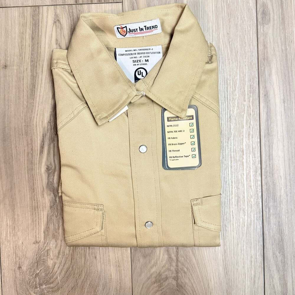 Just In Trend Men's Flame Resistant FR Welding Shirt, Khaki, Medium